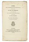 HUGO, VICTOR-MARIE. Ode sur la Naissance de Son Altesse Royale Monseigneur le Duc de Bordeaux [etc.]. 1822. Inscribed by Hugo.